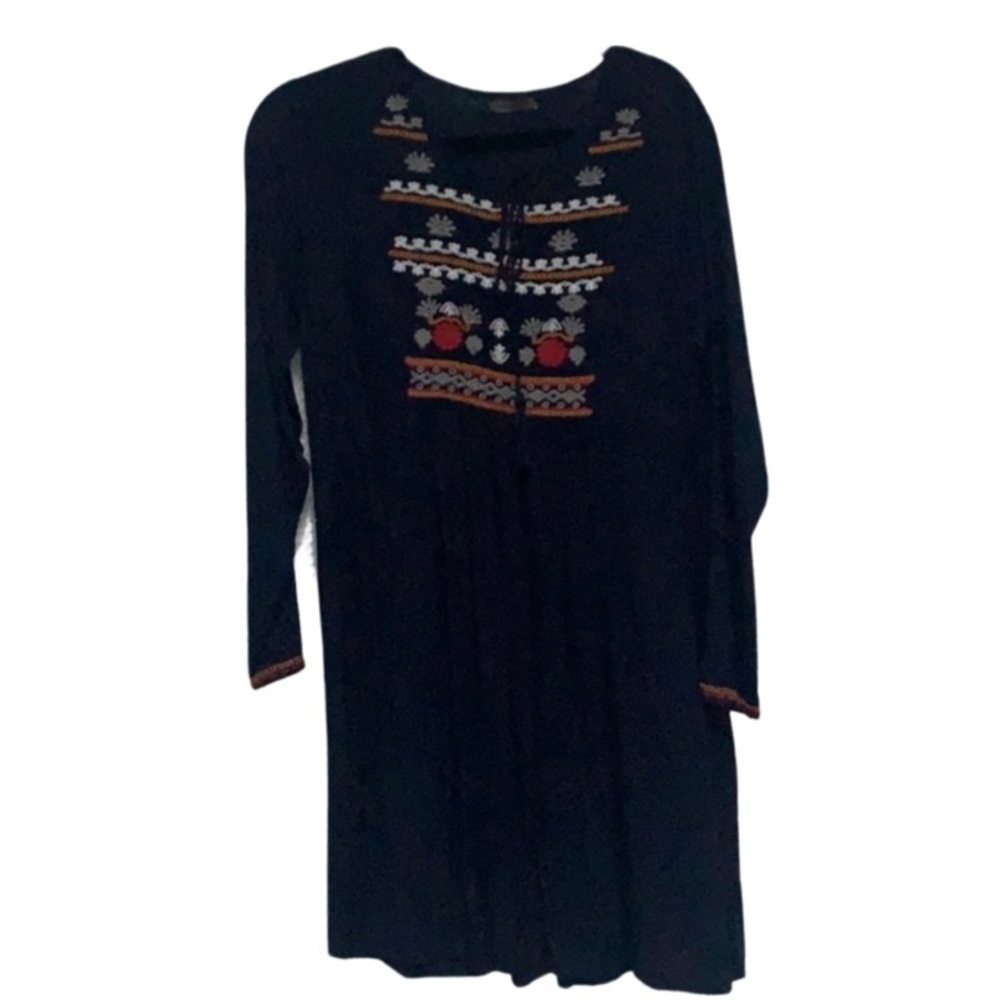 Zara Black Dress with Embroidered Multicolor Yoke